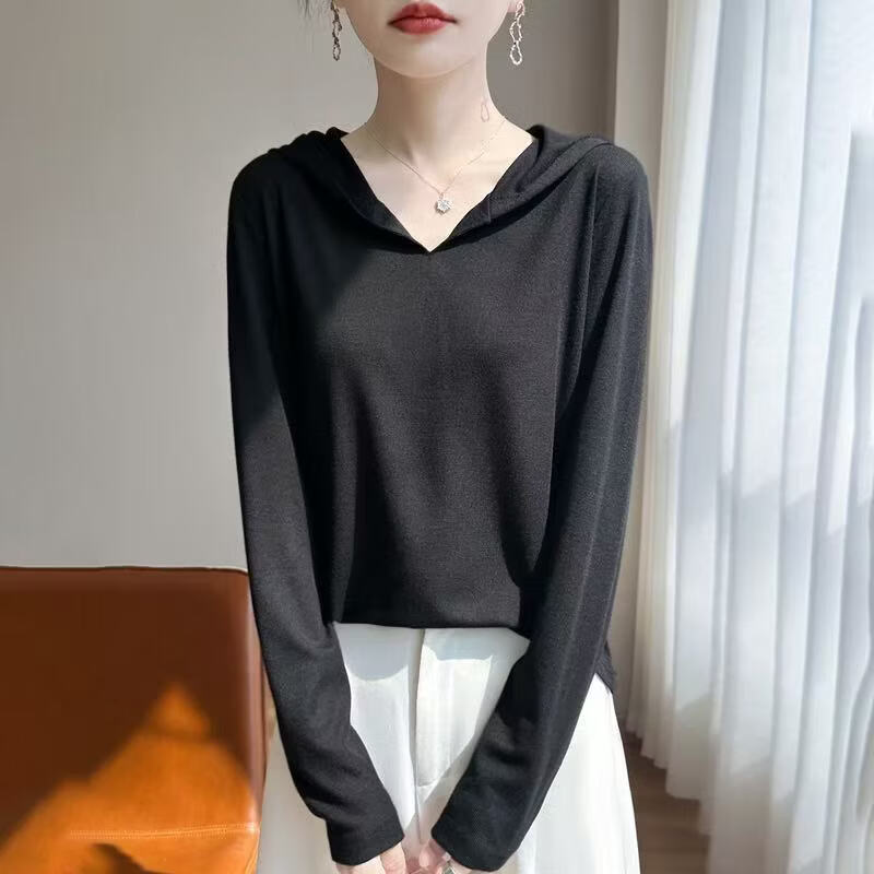 2026新款连帽打底衫女宽松显瘦遮肉减龄时尚洋气长袖t恤上衣女 灰色 y05 2XL (150-175)