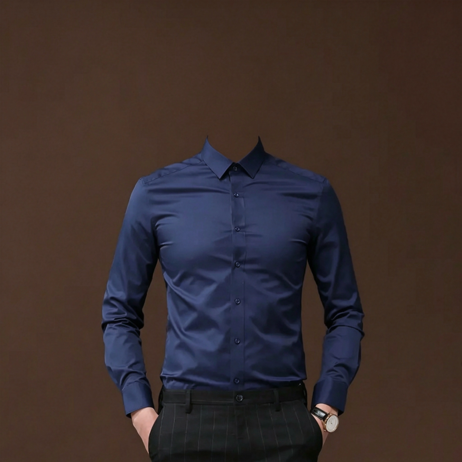 【意大利出口品质】男士高端商务西服衬衫透气亲肤 深蓝色 5XL (建议体重180-200斤)