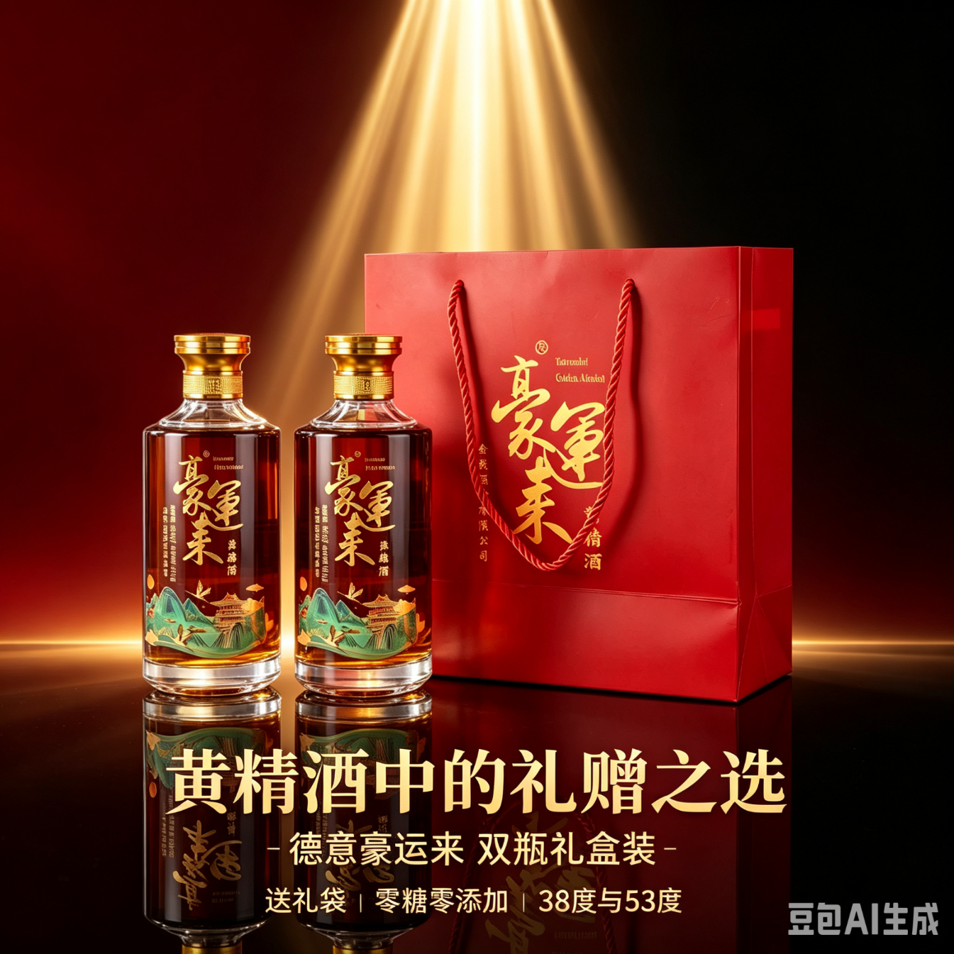 德意豪运来黄精酒2瓶零添加草本养生酒38度500毫升礼盒送礼庆功送礼袋 38度 500mL 2瓶