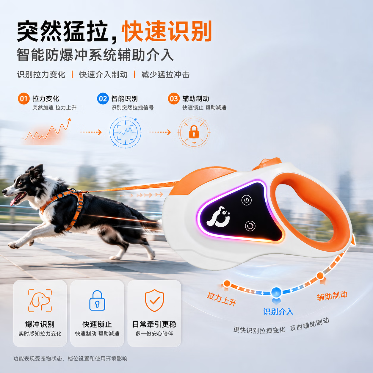 觅探零零狗宠物自动伸缩狗绳防爆冲牵引绳猫咪遛狗绳子遛猫绳狗链子中大型犬 深空灰 赠5米换绳 智能防爆冲