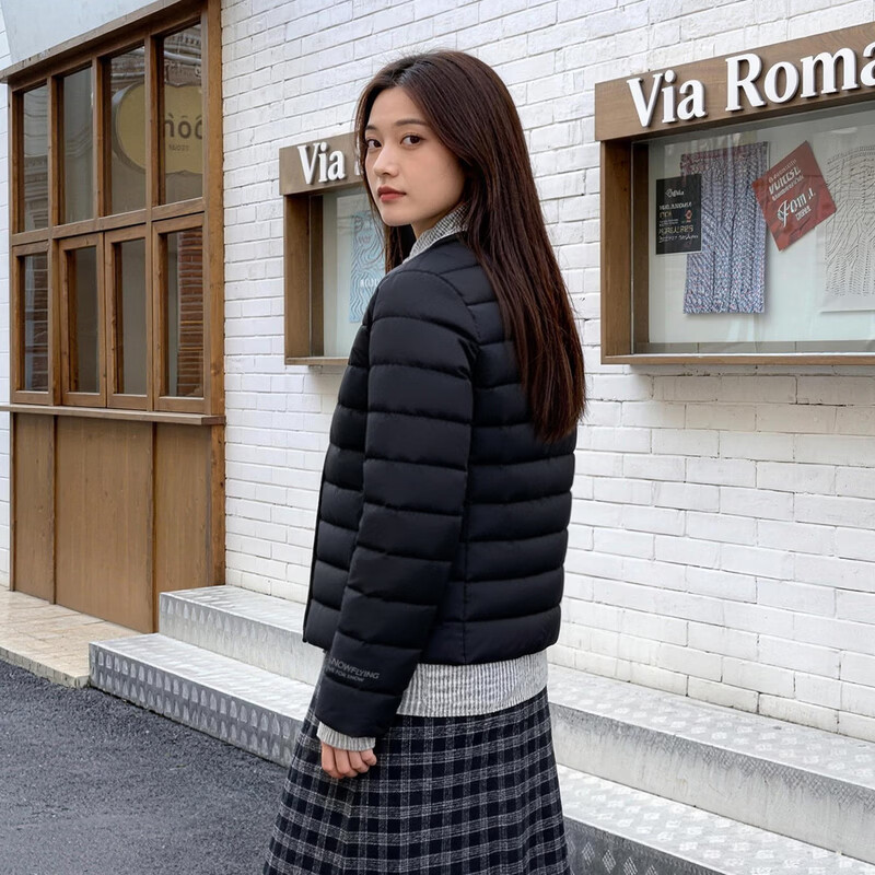 雪中飞女士羽绒服26新款轻薄保暖休闲舒适百搭通勤居家内搭外穿时尚 宝石黑|8086 M 165/88A