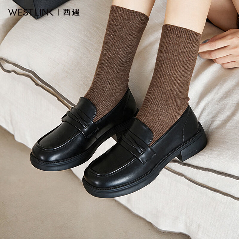 西遇（Westlink）圆头乐福鞋女2026新款秋季法式学院风软底不累脚通勤乐福鞋 黑色 付款20天 36 (230)