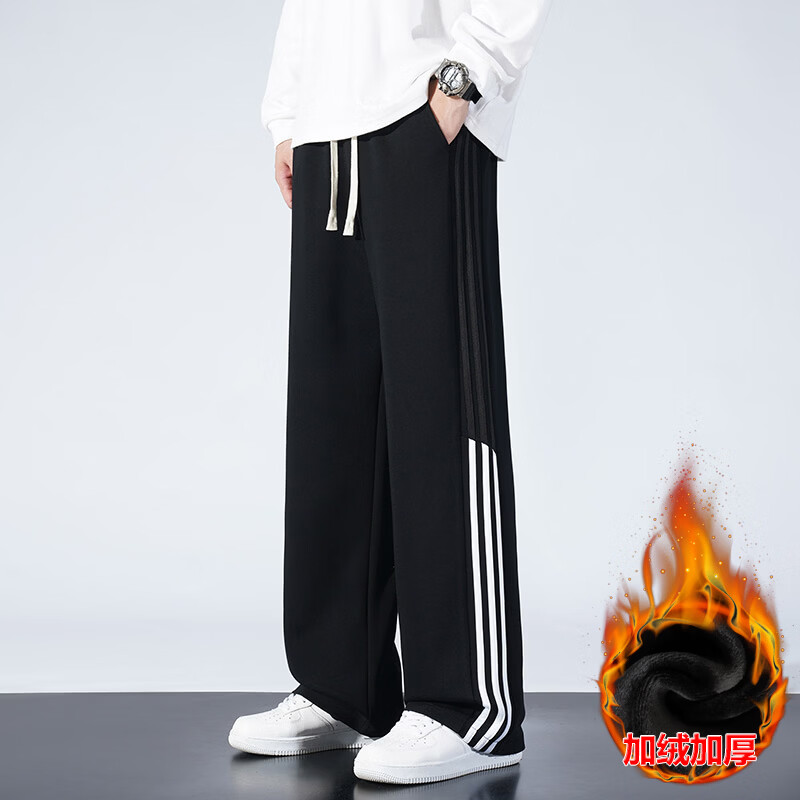三条杠春秋冬休闲运动裤男女同款宽松直筒棉质大码卫裤 灰色【夏季薄款】 M 建议体重100~115斤