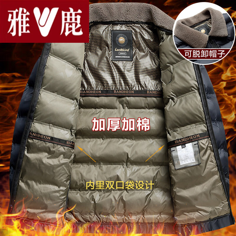 雅鹿新款爸爸冬季外套中年加厚款40棉衣服50岁60中老年棉袄羽 绒 十大奢侈品男装国际大品牌高端高档黑色 M 170__适合80-100斤