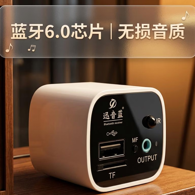 迅音蓝蓝牙接收器6.0转老音响功放光立体声输出U盘TF卡播放手机适配器 蓝牙接收器+遥控器+一对二音频线