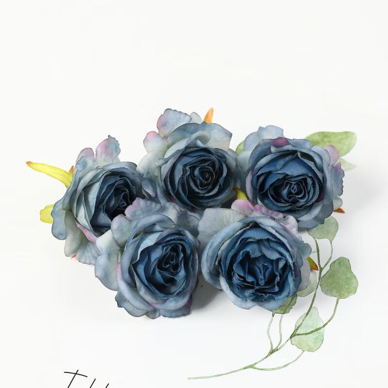 荷蓝珠仿真复古玫瑰花头花朵假花绢花diy材料婚庆花环礼盒装饰配件s