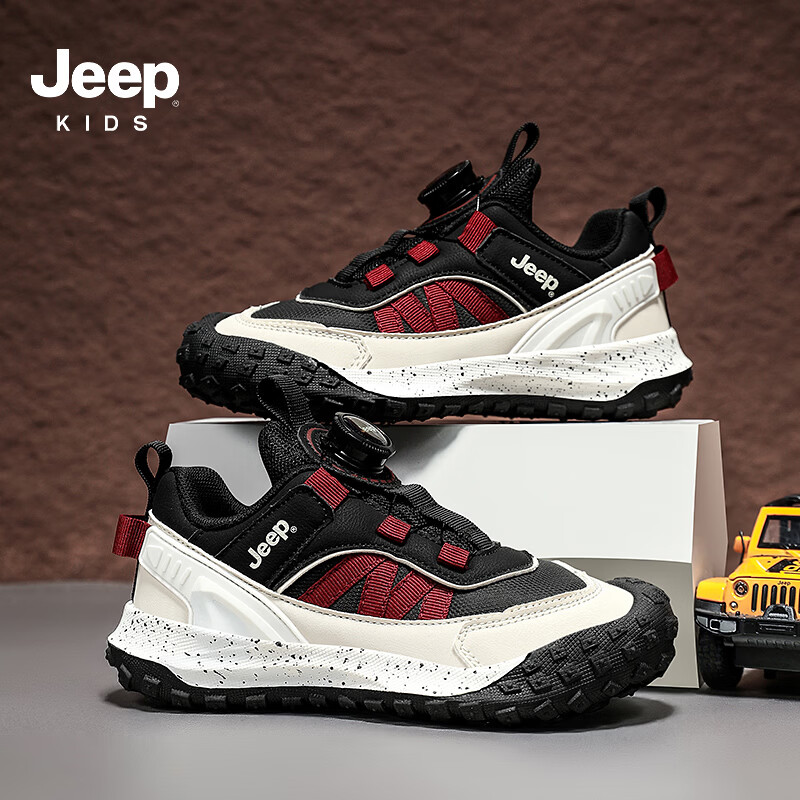 JEEP2025秋季革面运动鞋男女童耐磨板鞋学生皮面休闲鞋童鞋 米/卡其 35