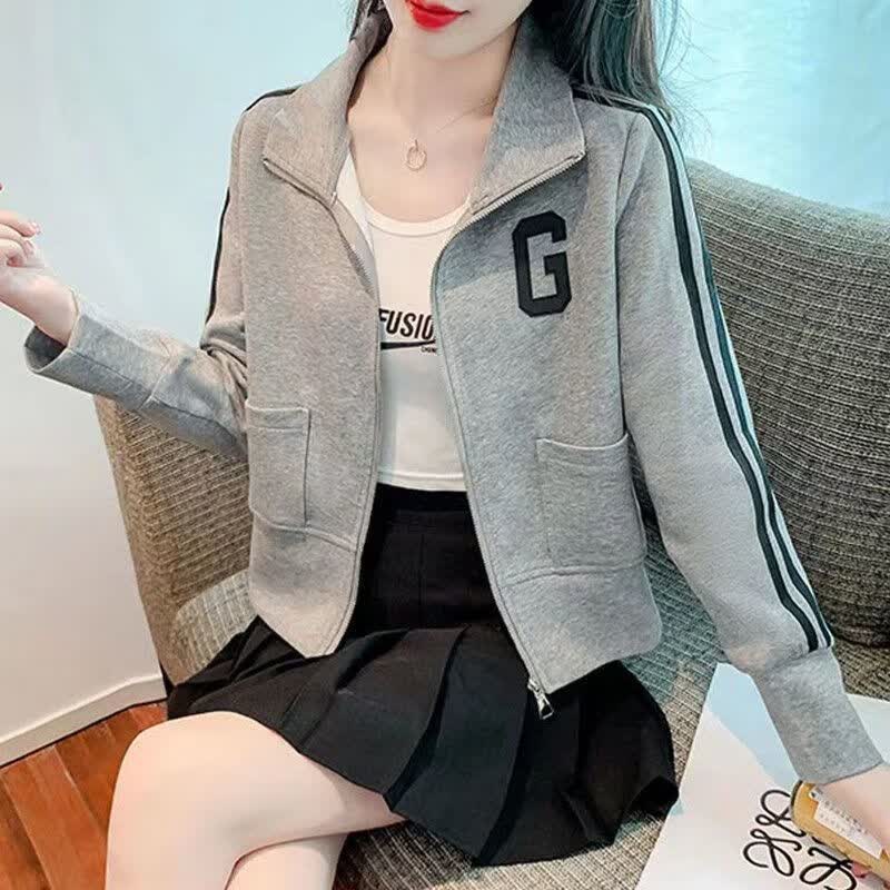 卫衣上衣女搭配高腰裤工装裤小个子短款卫衣女2022上衣女时尚百搭立领