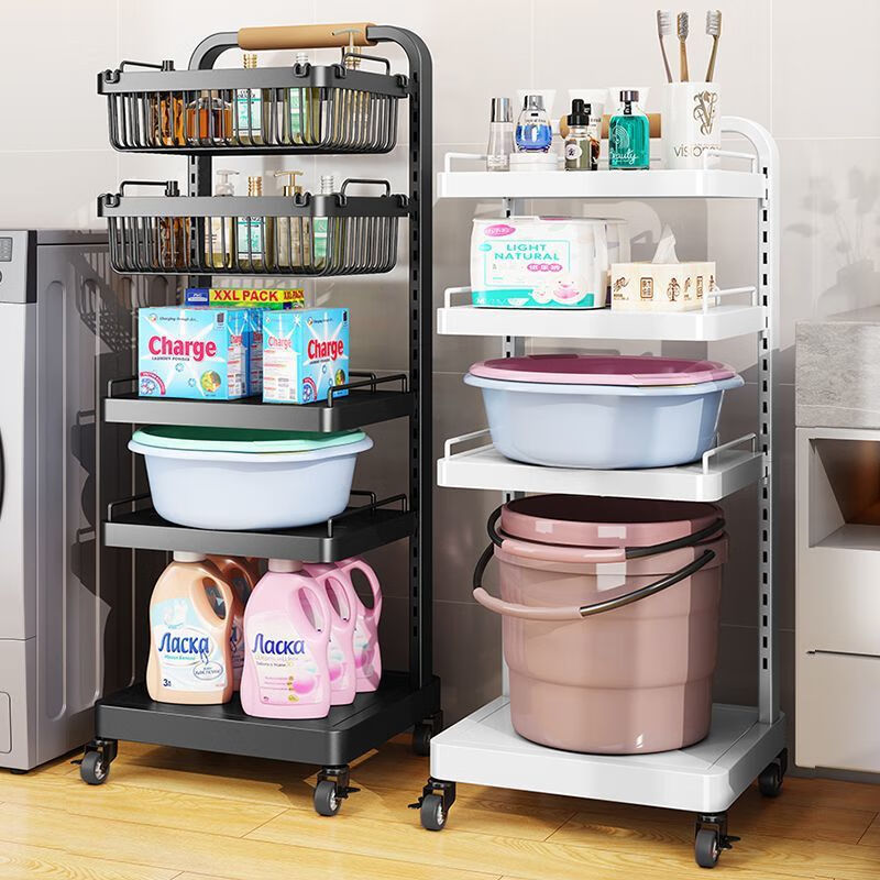 阳台洗衣机旁置物架落地洗衣液浴室盆子脸盆厕所多层卫生间收纳架 【白色】五层5板