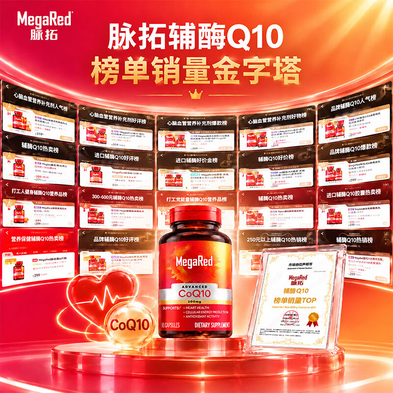 脉拓MegaRed【央妈推荐】辅酶q10胶囊 美国原装进口高含量200mg90粒 养护心脏 【半年量】辅酶 90粒*2瓶