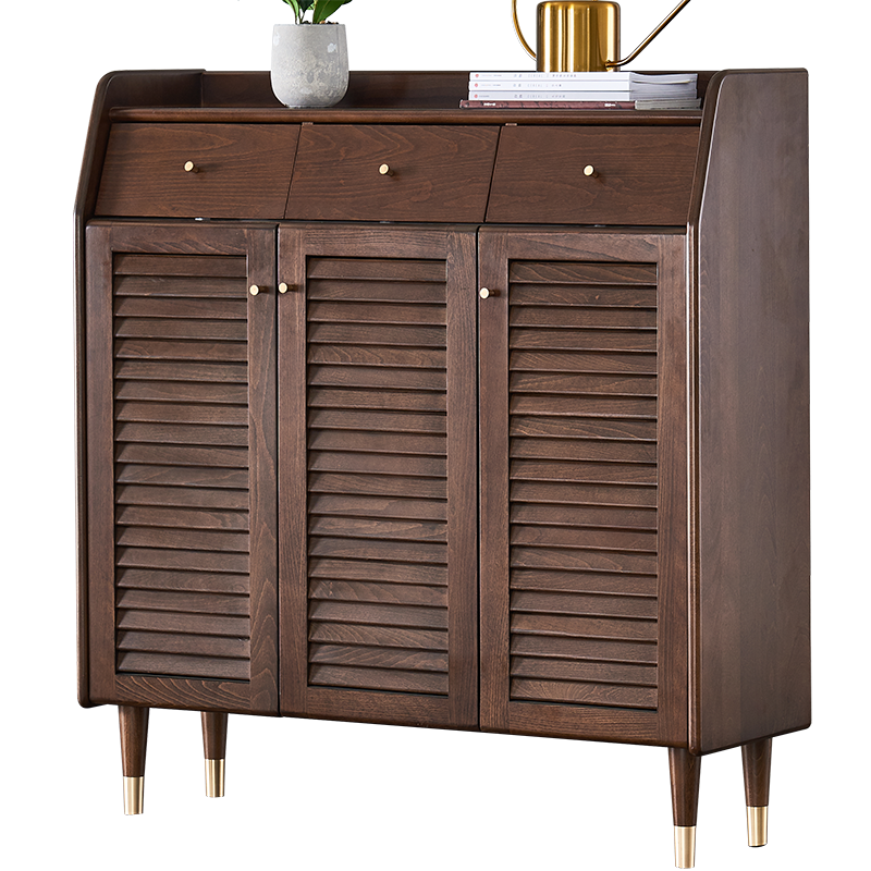 家逸实木鞋柜家用门口玄关柜大容量进门轻奢储物柜简约现代收纳门厅柜多层鞋柜 两门胡桃色 橡胶木