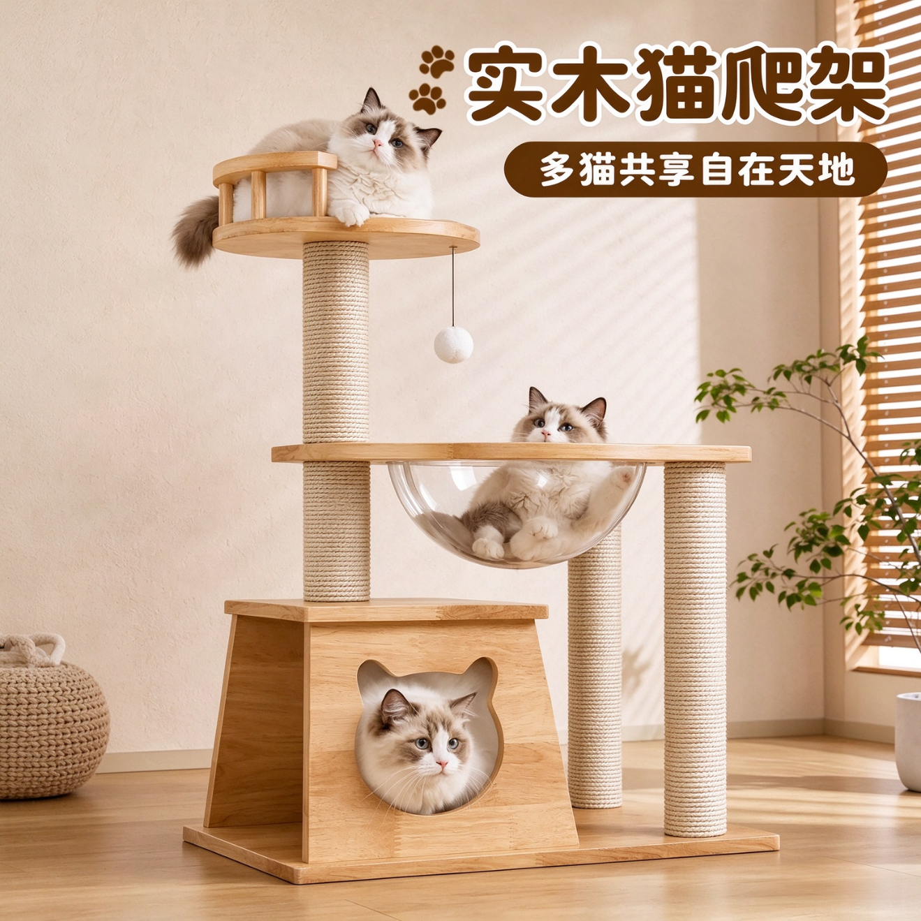苏墨猫爬架实木猫窝一体玩睡稳固小猫矮脚猫家用小型不占地猫形攀爬架 【ENF级实木】单屋单仓矮三层简易款【加厚稳定】 京东折扣/优惠券