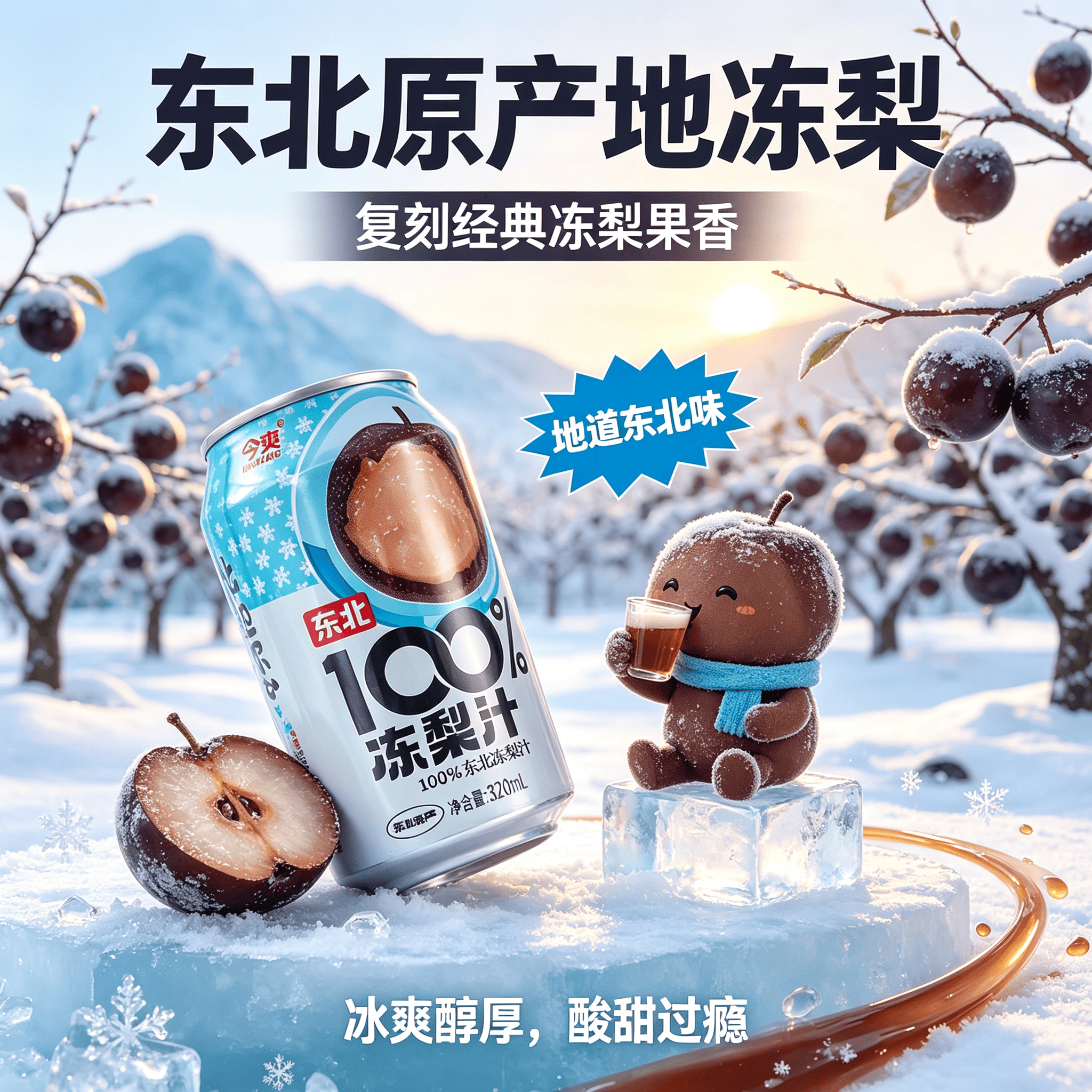 今爽东北100%冻梨汁 东北特产果汁饮料果蔬汁320ml 100%冻梨汁 【超值24罐】 320ml
