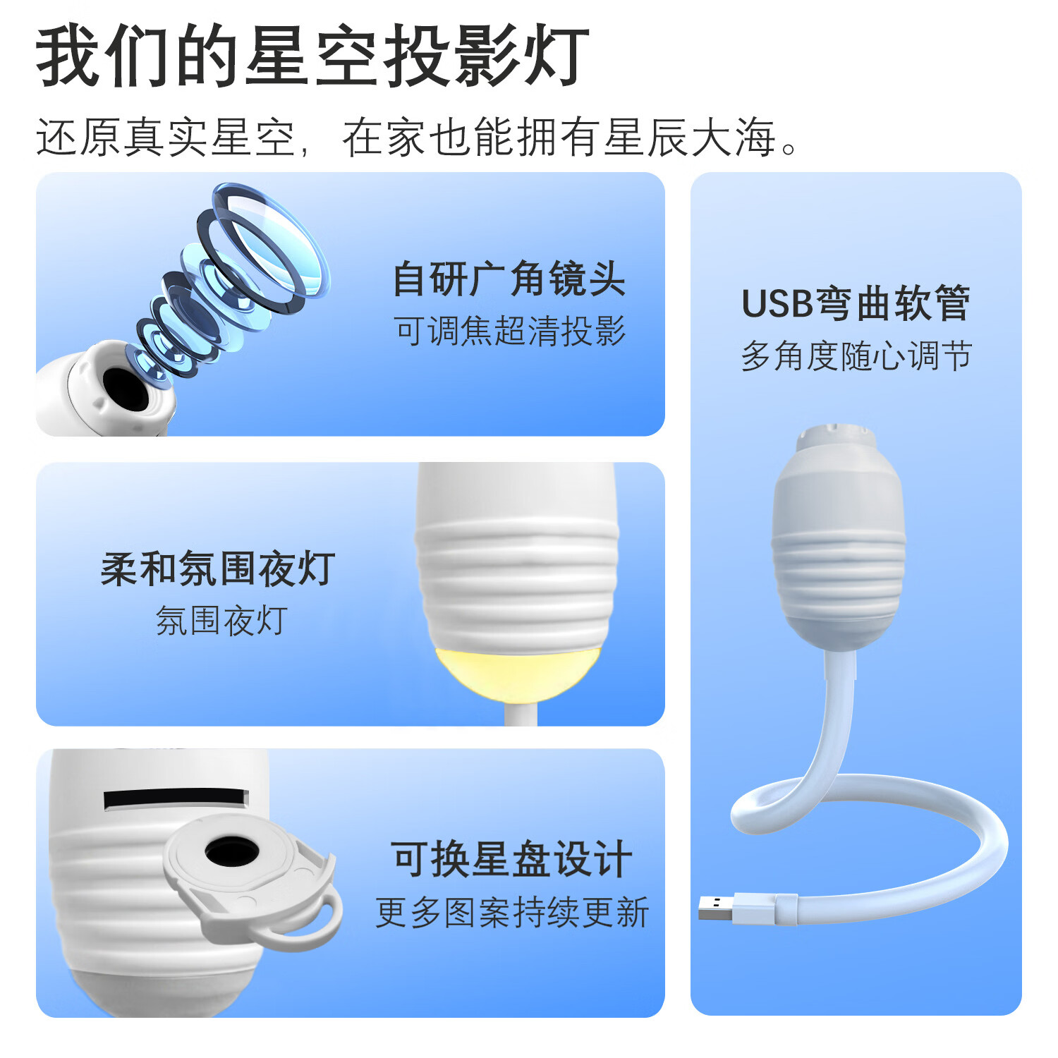 星空投影小夜灯USB5V低压卧室氛围灯儿童伴睡灯可换灯片生日礼物 usb星空小夜灯 豪华满配 12 片装【模糊调焦距+亮度调节】