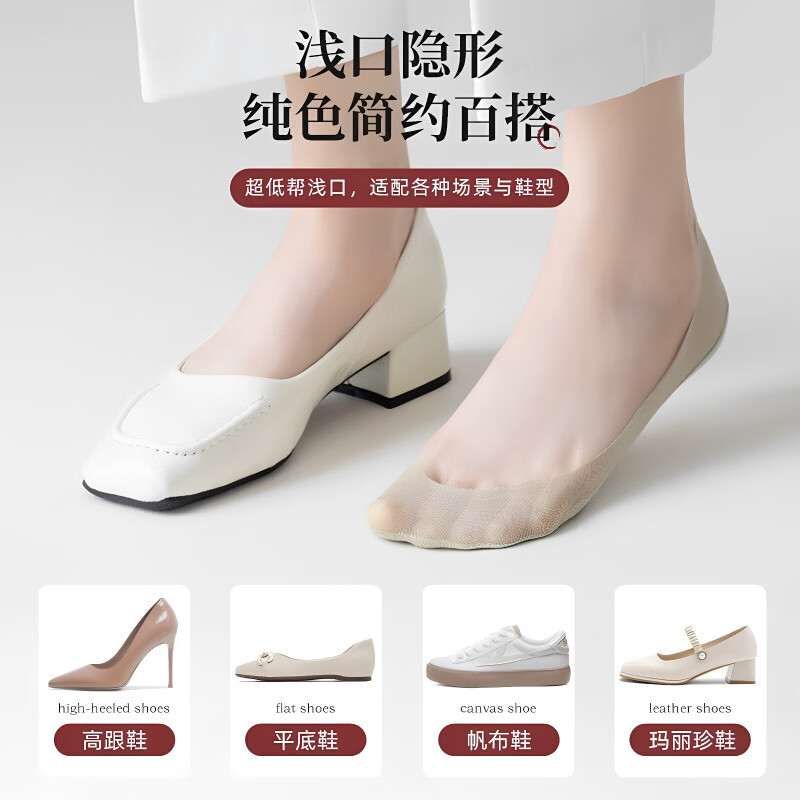 迦图鲮女士船袜冰丝女夏季薄款浅口隐形硅胶防滑不掉跟单鞋高跟鞋通用袜 【装】黑色 3双 均码 (34-38)