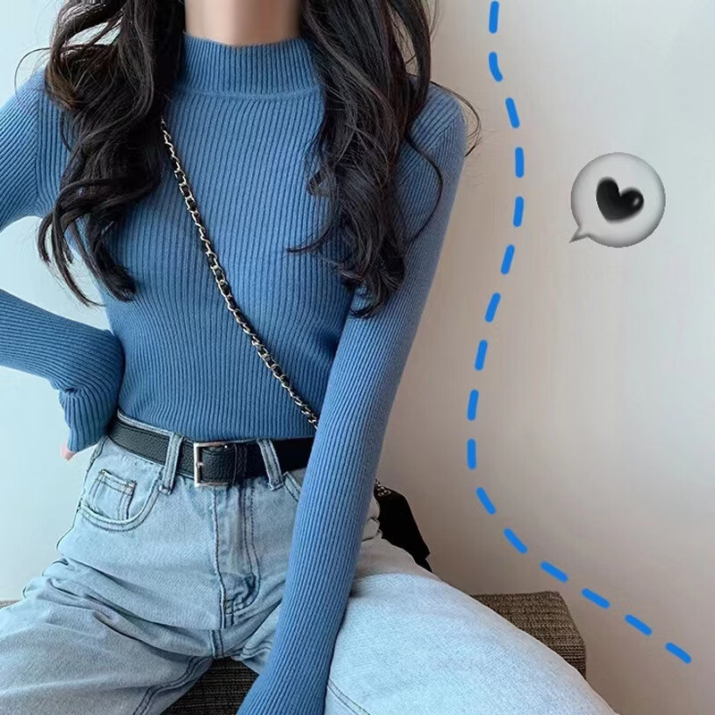 有只绵毛衣女2026秋冬新款长袖中领内搭打底衫半高领套头针织衫小立领 黑色 均码 【适合80-140斤】