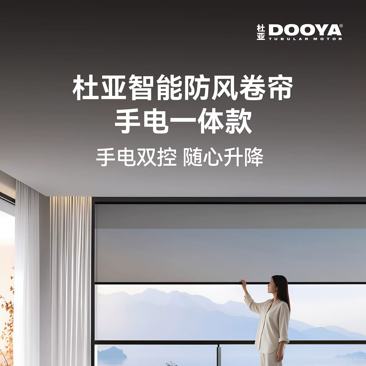 杜亚（DOOYA）手电一体电动防风卷帘室外开放式阳台挡板透明防蚊虫防雨窗户防晒 0%开孔率全遮光聚酯面料
