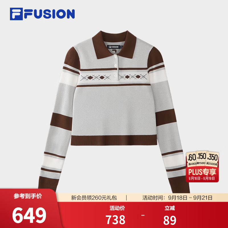 FILA FUSION 斐乐潮牌POLO衫26秋季新款女士编织衫紧身套头毛衣 鸽子花灰-MG M 165/84A/M