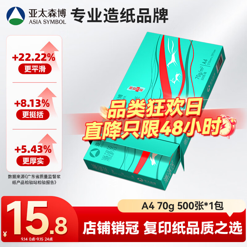 亚太森博派部落A4打印纸 70g单包装 500张复印纸 顺滑不卡纸双面打印 高性价比草稿纸【店铺销冠】