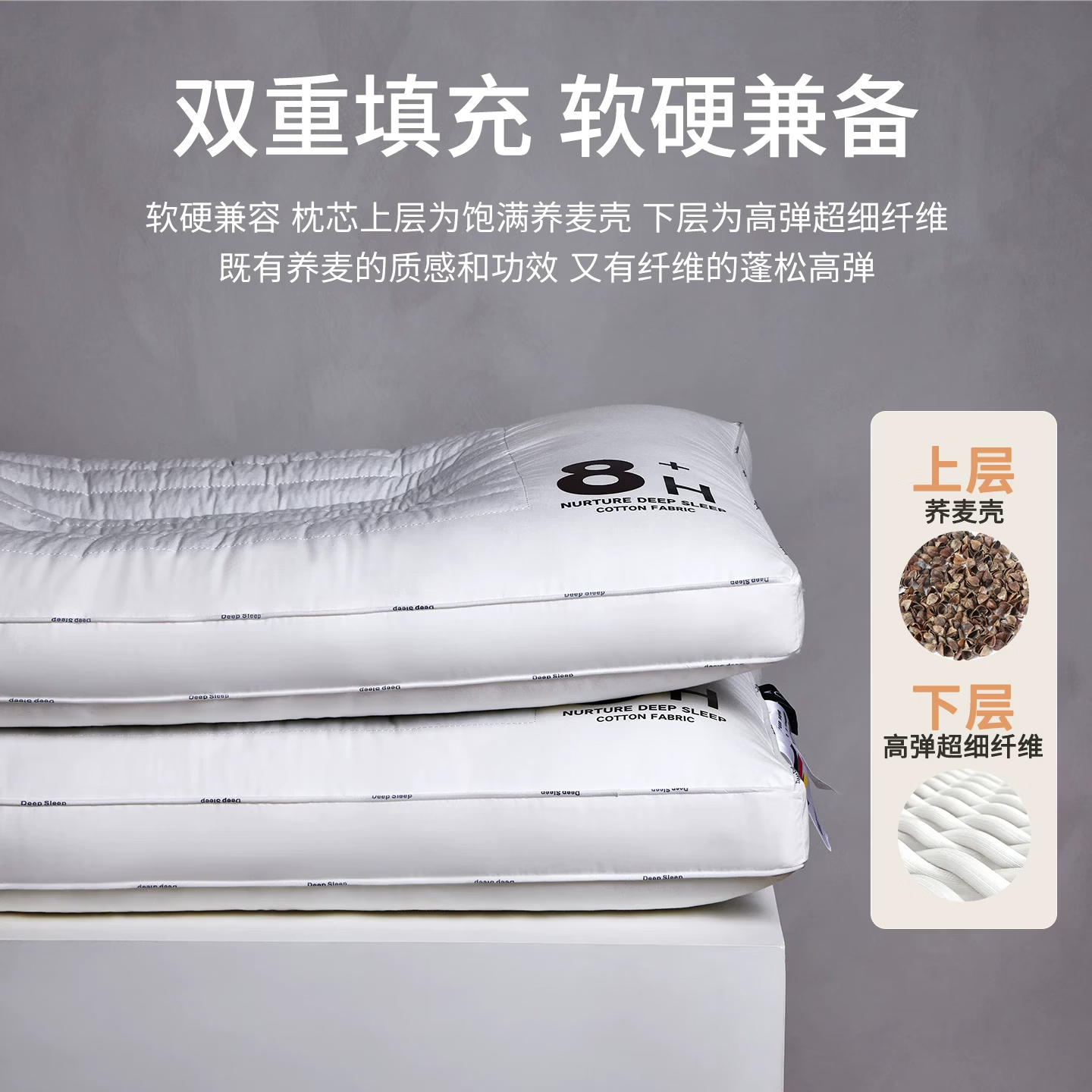 俞兆林枕头护颈椎助睡眠成人家用一对不塌陷荞麦壳枕芯学生睡觉舒适专用 8H荞麦护颈枕48*74cm 一对