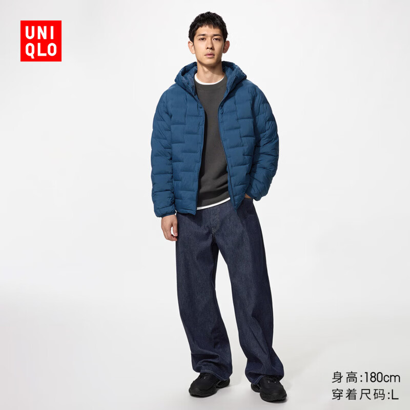 优衣库EZY廓形牛仔裤/水洗产品男装女装488397 68 深蓝色 L