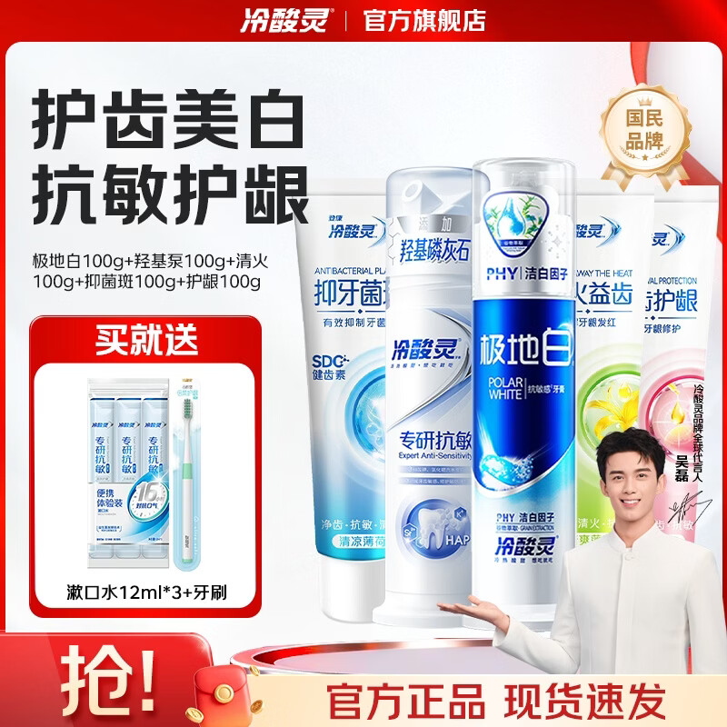 冷酸灵极地白抗敏感牙膏多效护理套装清新口气洁白牙齿清火护龈抑牙菌斑 抗敏美白牙膏 500g*1套