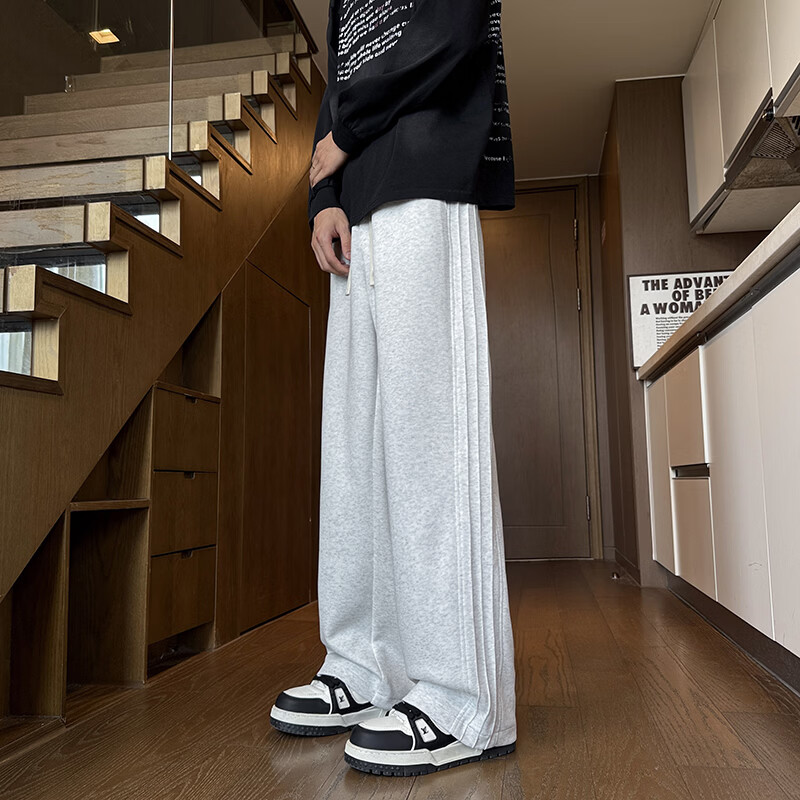 高品质秋冬款宽松直筒休闲运动裤阔腿卫裤男女同款长裤 黑色【春秋款】 L 建议体重115~135斤
