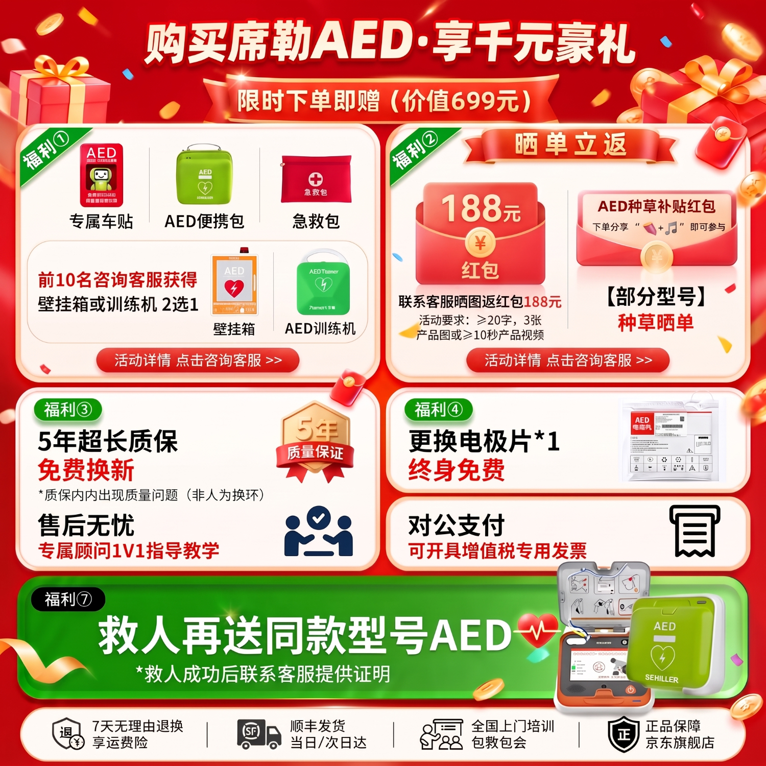席勒aed除颤仪半/全自动体外除颤器车载家用医用便携式心脏急救设备 【联网急救】N4半自动彩屏4g+赠礼+培训