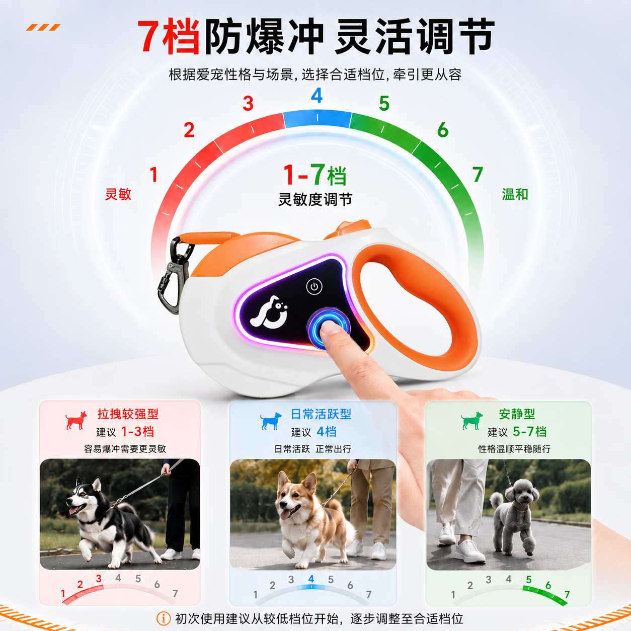觅探零零狗宠物自动伸缩狗绳防爆冲牵引绳猫咪遛狗绳子遛猫绳狗链子中大型犬 深空灰 赠5米换绳 智能防爆冲