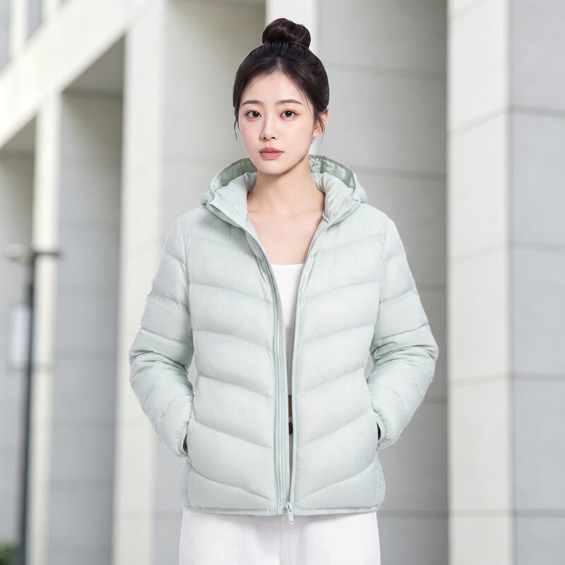 拉夏贝尔(La Chapelle)2026冬季新款女士轻薄羽绒服连帽防风保暖外套 粉色 M