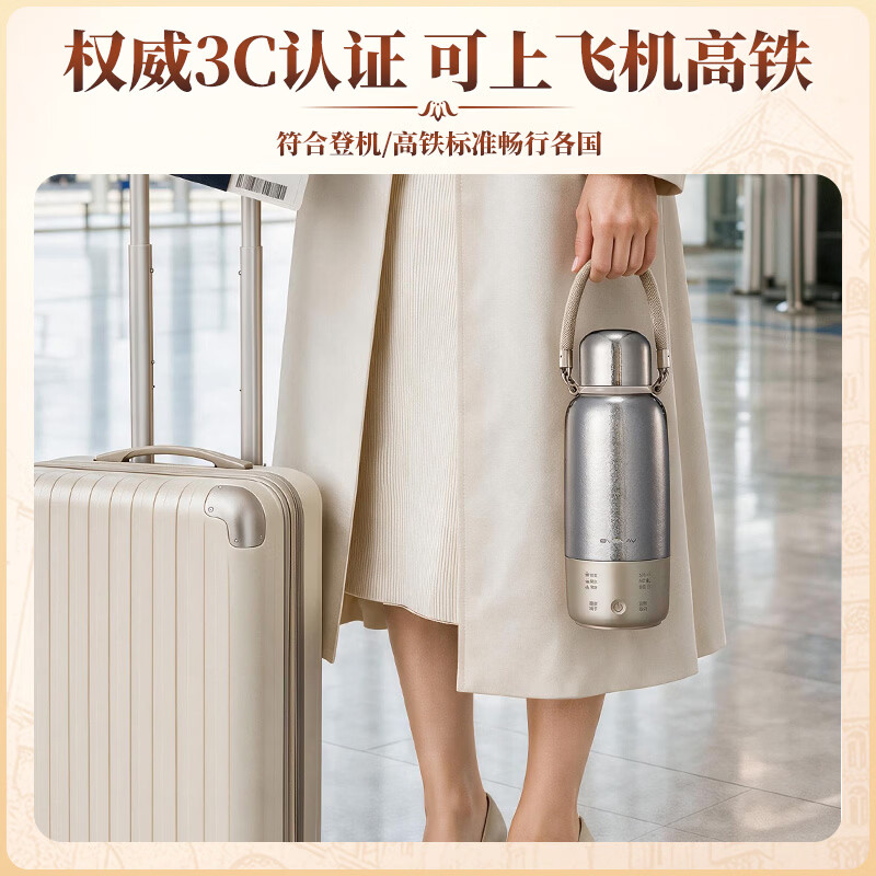 宝威玛(BVGMAV)纯钛车载烧水杯便携式旅行电热烧水壶12v24v220v通用货车专用2026最新款恒温壶保温一体电热水瓶 0.58L 【车载/插电真100℃烧开】纯钛烧水杯