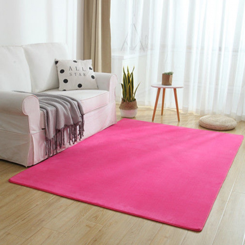 珊瑚绒地毯家用客厅卧室茶几床边床头可爱网红地毯飘窗防滑地毯垫 玫红色 50厘米*200厘米