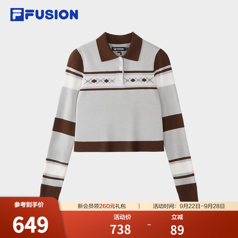 FILA FUSION 斐乐潮牌POLO衫26秋季新款女士编织衫紧身套头毛衣 鸽子花灰-MG M 165/84A/M