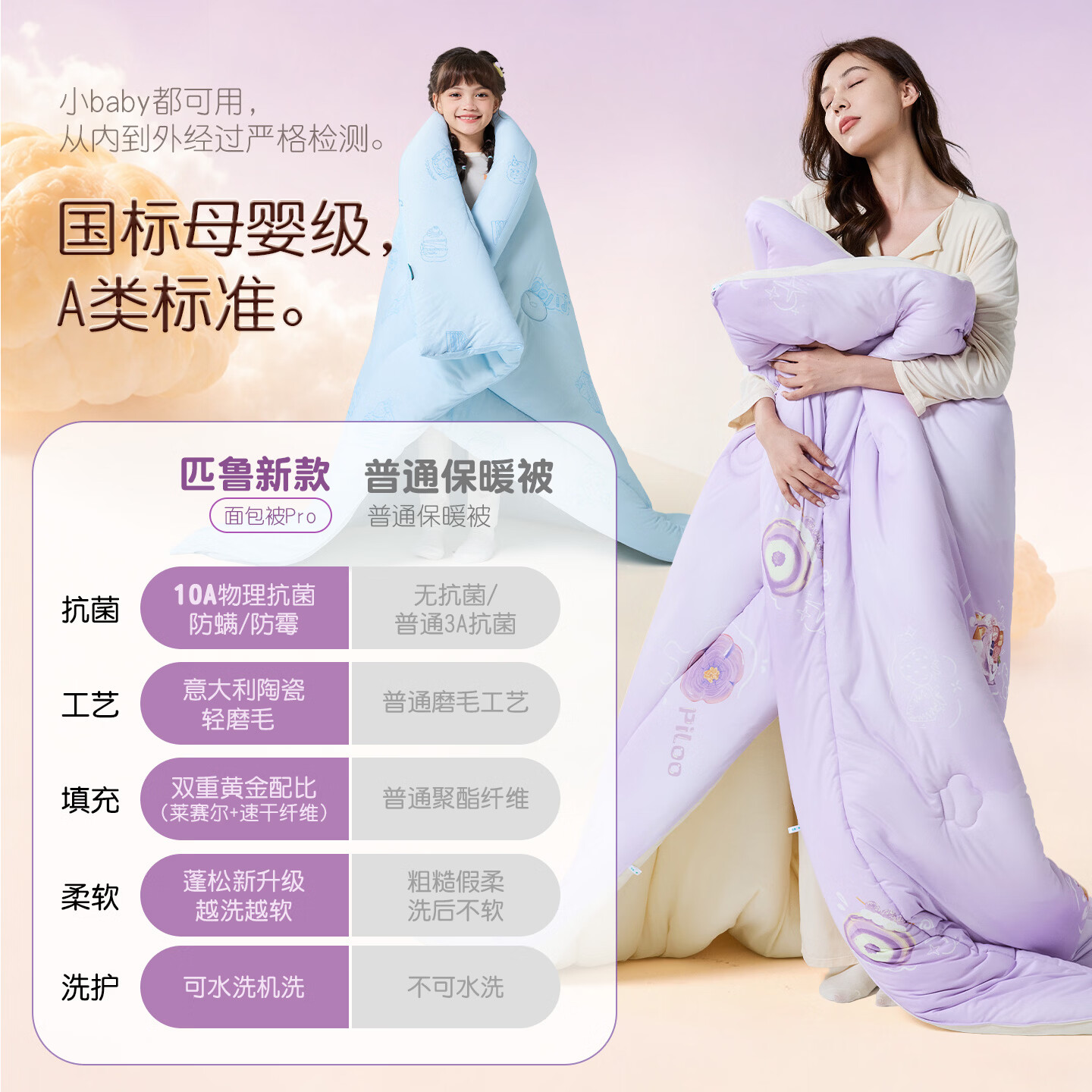 匹鲁PILOO婴幼儿A类儿童被子被芯可机洗抗菌春秋被冬季学生宿舍单人被 熔岩巧克力-春秋被 120*150CM(婴幼儿A类)