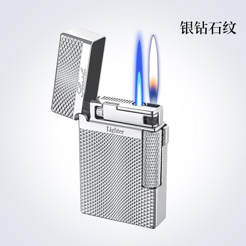 丘溯充气打火机朗声防风男士高档侧滑砂轮网红双火 银砖石纹 单机 京东折扣/优惠券