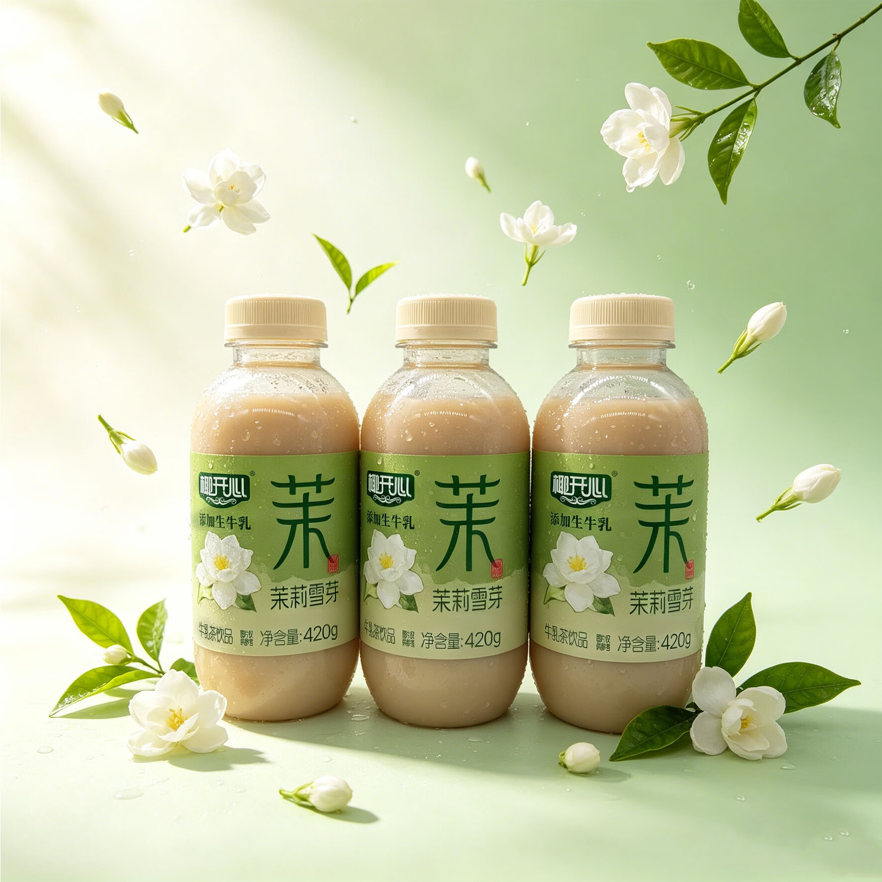 椰开心茉莉雪芽牛乳茶 420g 添加生牛乳奶茶饮品整箱 420g茉莉雪芽牛乳茶*15瓶【整箱】