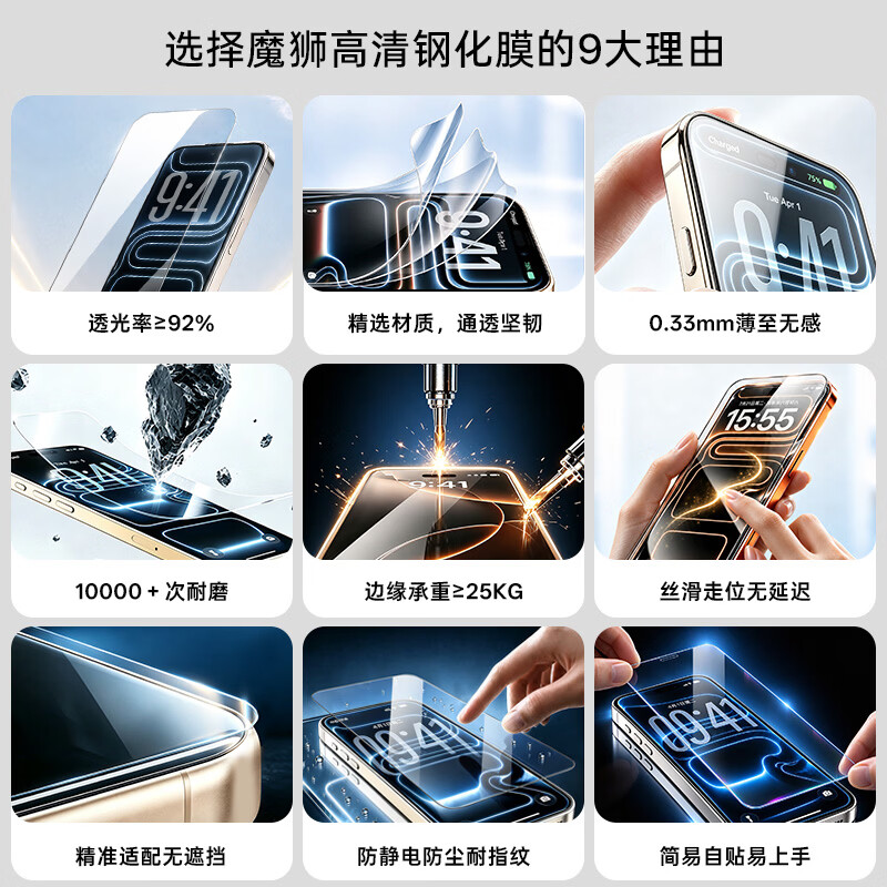 魔狮高清钢化膜适用苹果17promax钢化膜iPhone18pro膜iPhone18ProMax增透全屏覆盖iphone16手机保护膜 【GQ1】2.5D KK3玻璃高清钢化膜 iPhone 18Pro