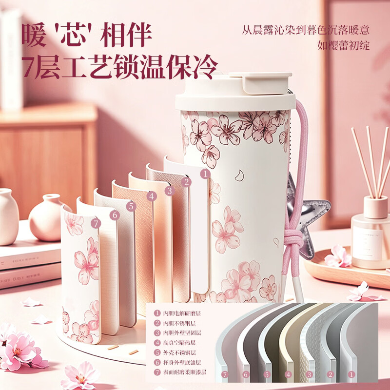 MUMOPT樱花保温杯女士水杯高颜值咖啡杯子实用伴手礼送女友老婆生日礼物 【樱花咖啡杯】礼盒装