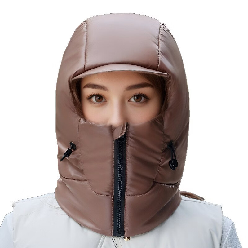 冬季保暖帽女骑车电动车护脸护耳围脖一体加厚雷锋帽户外防寒面罩 风雪拉链-粉色