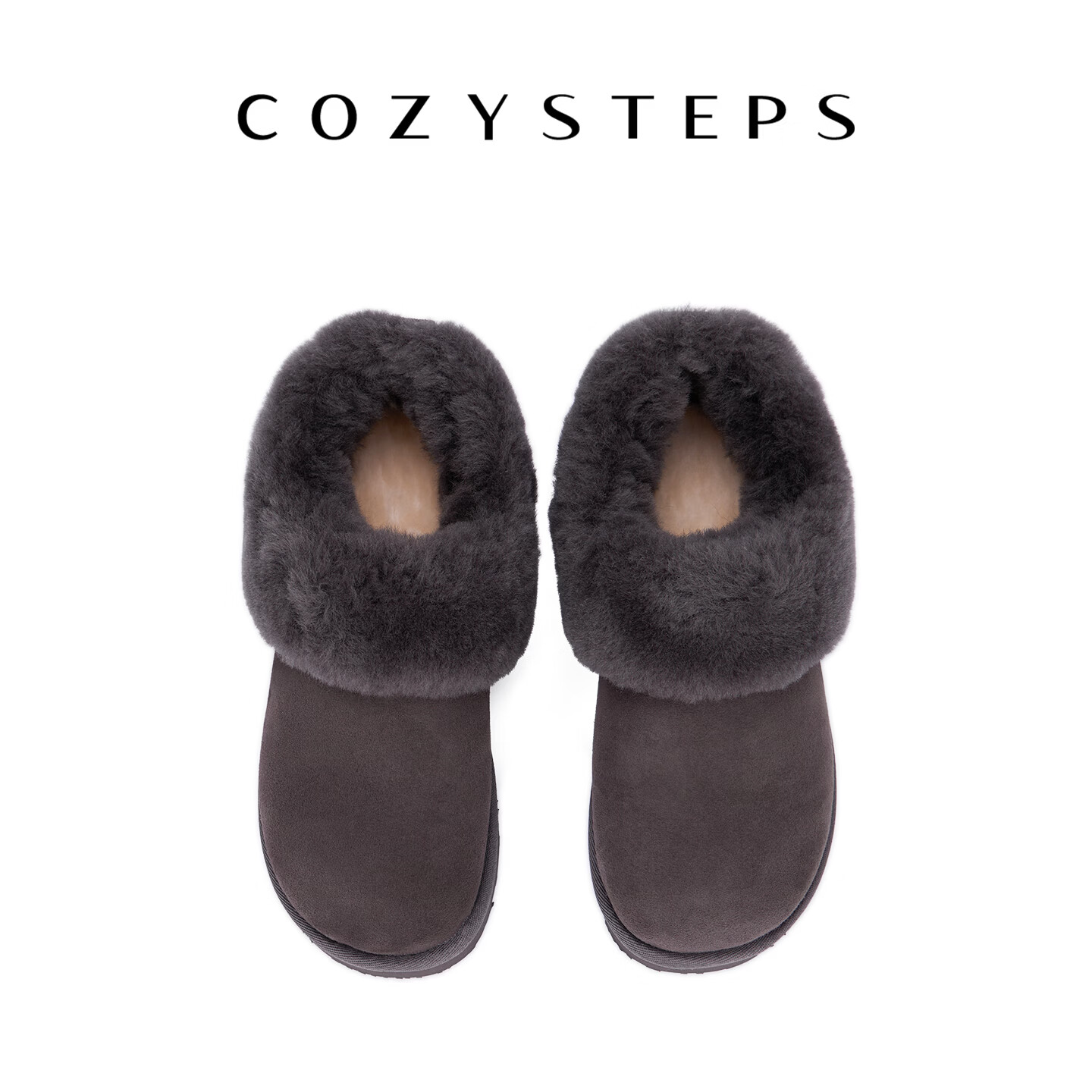 COZY STEPS可至女士26冬季新款翻毛保暖羊皮毛一体雪地靴经典穆勒拖 沥青色 39