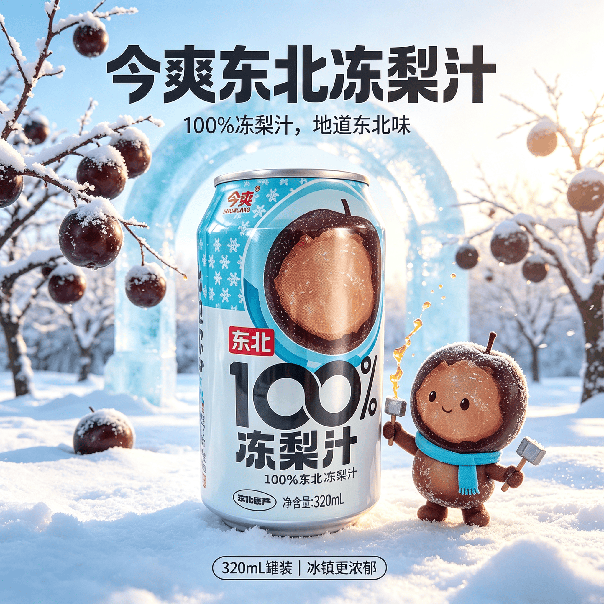 今爽东北100%冻梨汁 东北特产果汁饮料果蔬汁320ml 100%冻梨汁 【超值24罐】 320ml