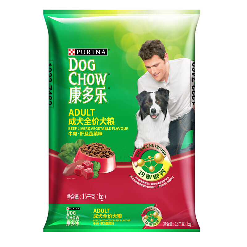 康多乐(DOG CHOW)成犬狗粮15kg 牛肉蔬菜味狗粮 成犬 大中小型犬泰迪贵宾金毛拉布拉多 成犬牛肉蔬菜15kg