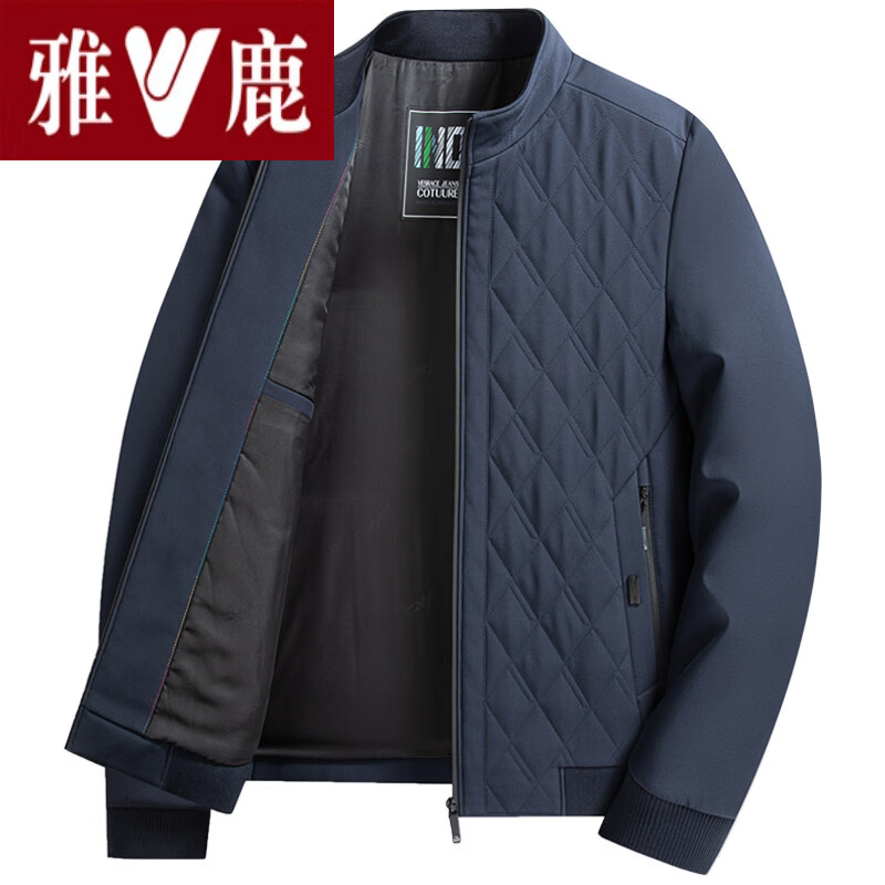 雅鹿中年男士夹棉外套轻薄二棉衣服秋冬季爸爸装中老年人夹克衫羽 绒 十大奢侈品男装国际大品牌高端高档藏青色_单件外套 M 170__适合90-105斤