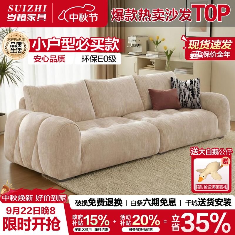 岁植2026年新款沙发奶油风简约客厅沙发雪尼尔绒沙发小户型布艺沙发 1.8米双人位 猫抓绒布+高密度海绵坐垫【85cm宽】