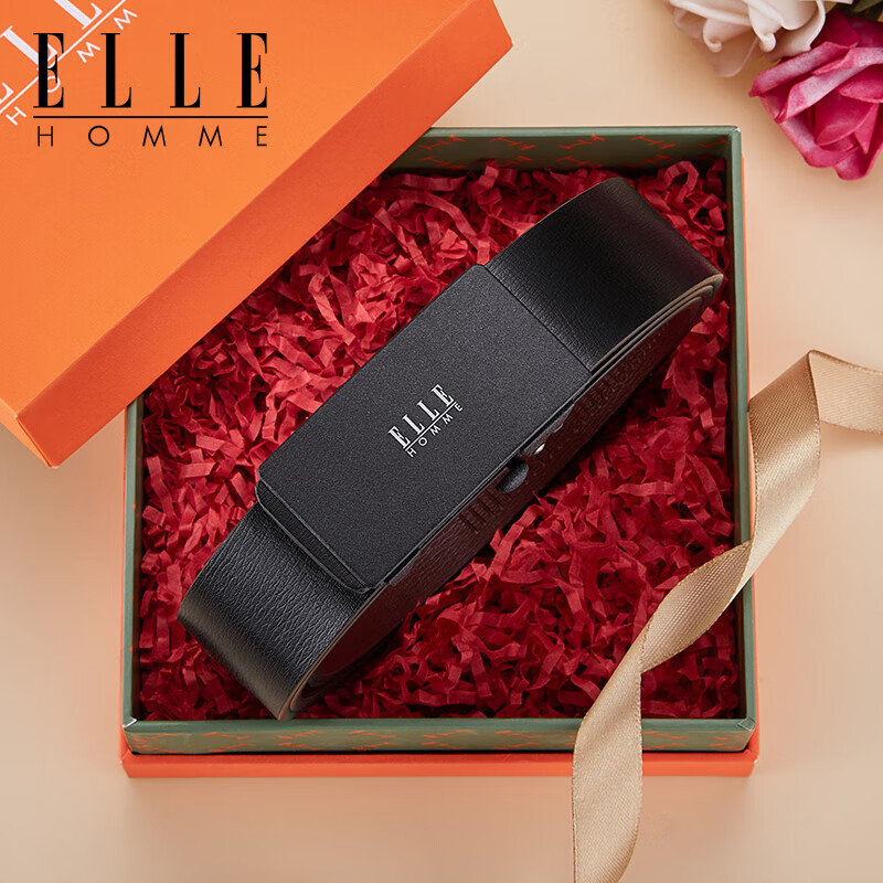 ELLE HOMME男士皮带男真皮无牙自动扣腰带商务裤带高档生日圣诞礼物送男友 【专柜礼盒】磨砂扣头-902049 130cm （200斤-220斤适用） 京东折扣/优惠券
