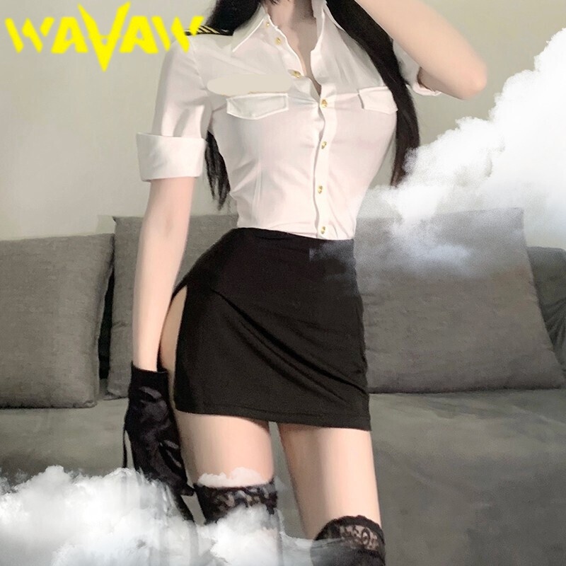 女教警官蕾丝透视角色扮演制服诱惑派对装激情 白4件套【上衣 裙子