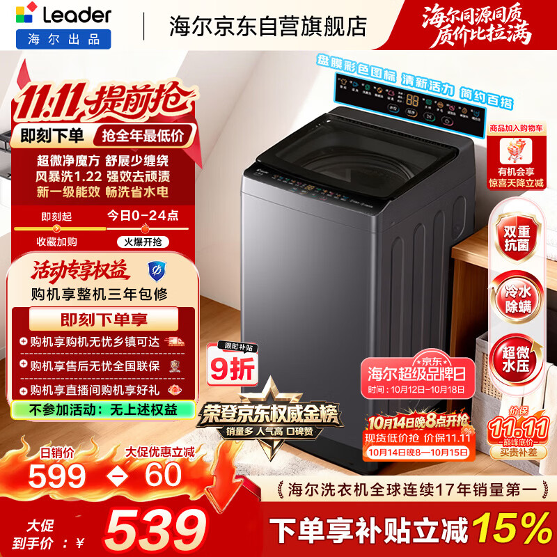 海尔（Haier）出品统帅全自动波轮洗衣机 出租房8.2公斤一级能效家用 京东自营以旧换新国家补贴XQBL82-M20D1