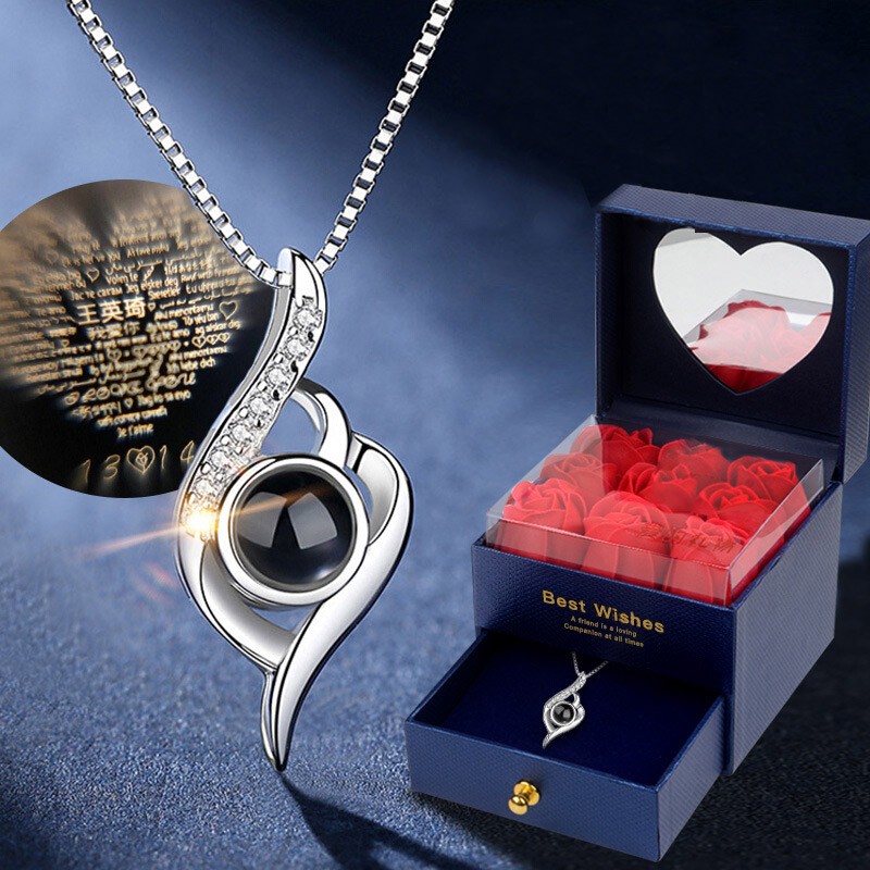 djin投影银项链女100种语言定制吊坠锁骨链母亲情人节生日礼物送女友