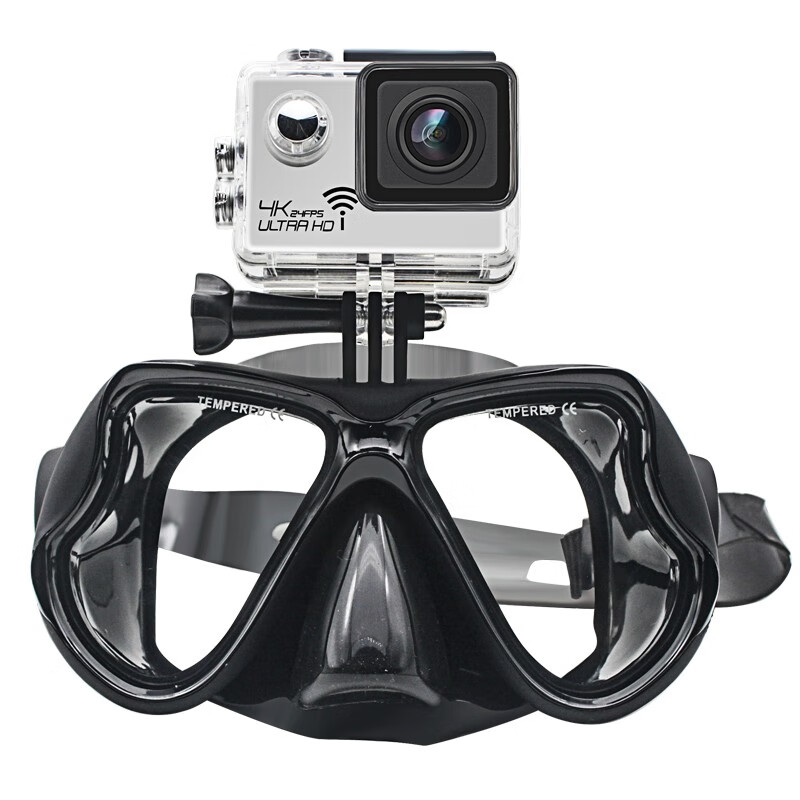 正狗潜水眼镜GoPro配件Hero5/4/3山狗小蚁运动摄像机运动相机游泳潜水面罩 黑色