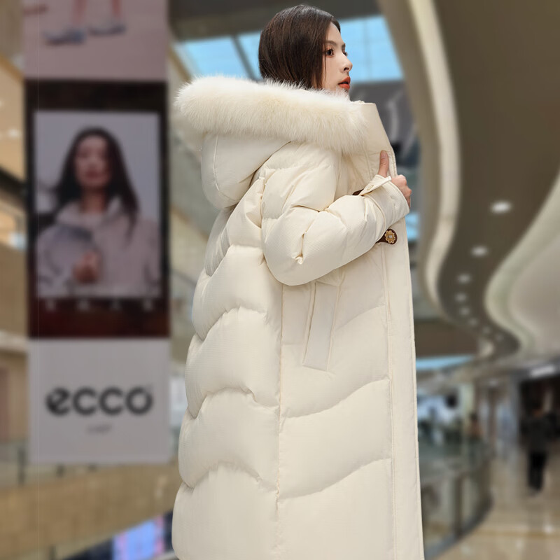 雅鹿羽绒服女长款2026冬季新款连帽加厚保暖时尚休闲百搭外套 白色 XL